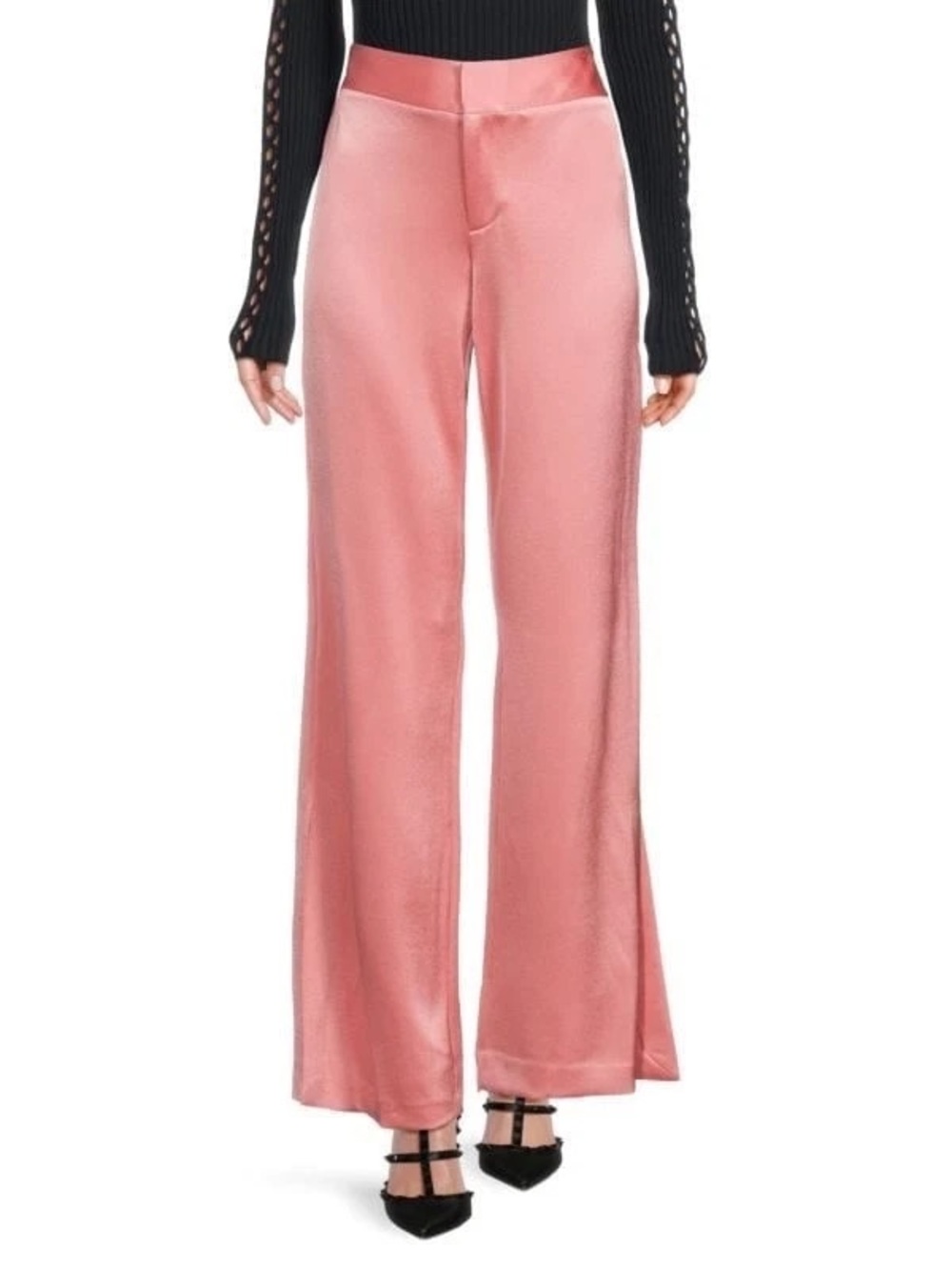 Alice + Olivia Pink Satin Wide-Leg Slit Leg Pants - Size 10